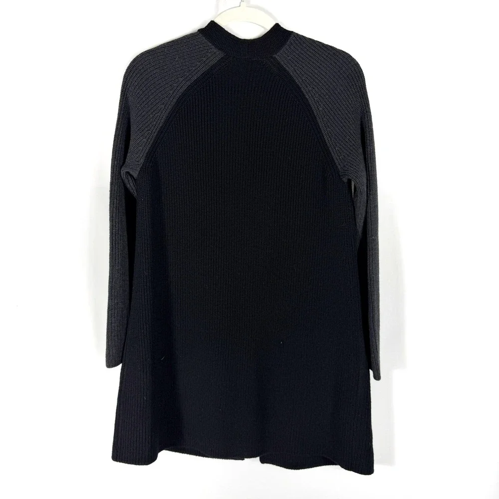 Eileen Fisher Raglan Cardigan Sweater Black Charcoal Merino Wool Women Sz XXS